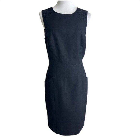 Susana Monaco Dress Size 6 Black Wool Pockets Lined with Laser Cut Pattern - Picture 2 of 12